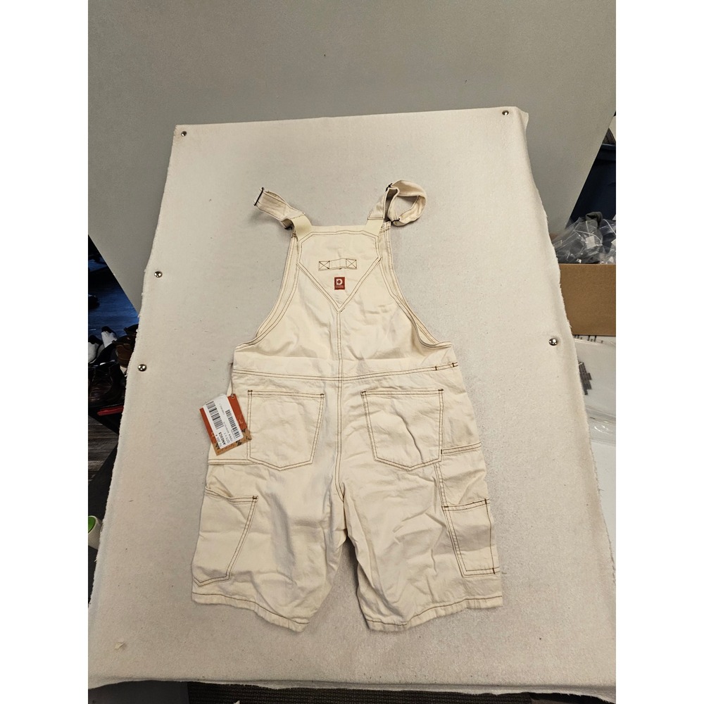 Dovetail Workwear Freshwater Shortall Ecru Canvas Utility Bib Overalls Size 10